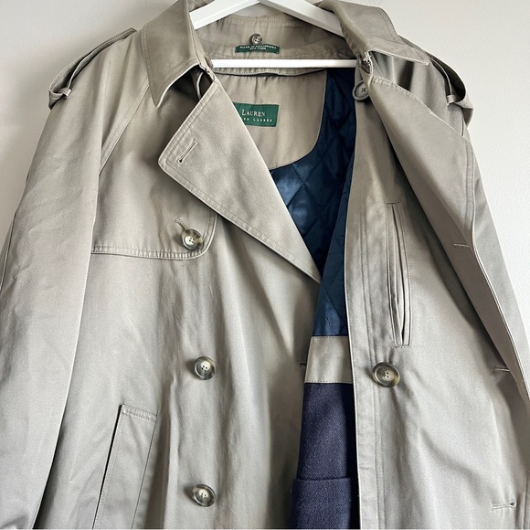 Lauren Ralph Lauren mens trench coat tan size 42R double breasted zip out liner - Picture 4 of 11